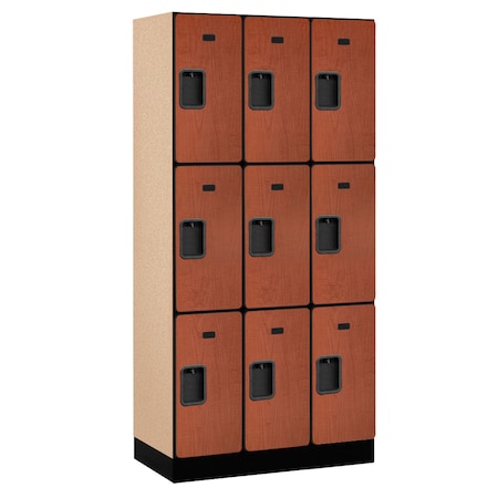 Salsbury Industries Wardrobe Locker, 36" W, 18" D, 76" H, (3) Wide, (9) Openings, Cherry 33368CHE